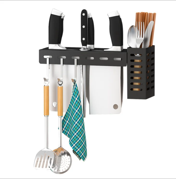 

Kitchen free perforation wall-mounted spice storage rack knife holder chopstick holder rack storage rack, Matte black