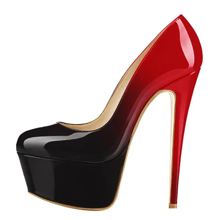 

Black Red Gradient Patent Leather Rounde Toe Platform Stiletto High Heels Pumps