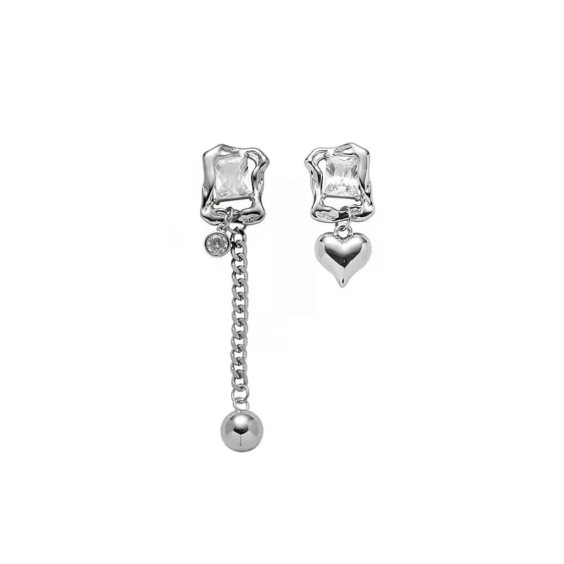 

Niche design asymmetric heart-shaped zircon earrings eardrops female insSimple temperamental cold style stud earrings, Picture color