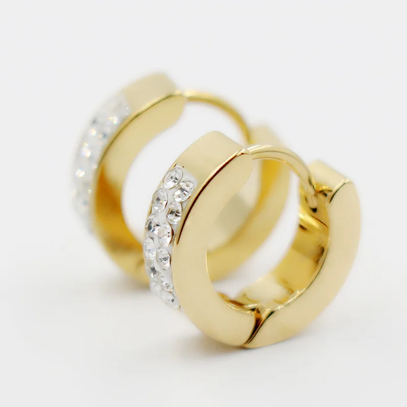 

Diamonds Micro Paved Earrings Stainless Steel Gold Plated Earrings Crystal Hinged Hoop Earrings