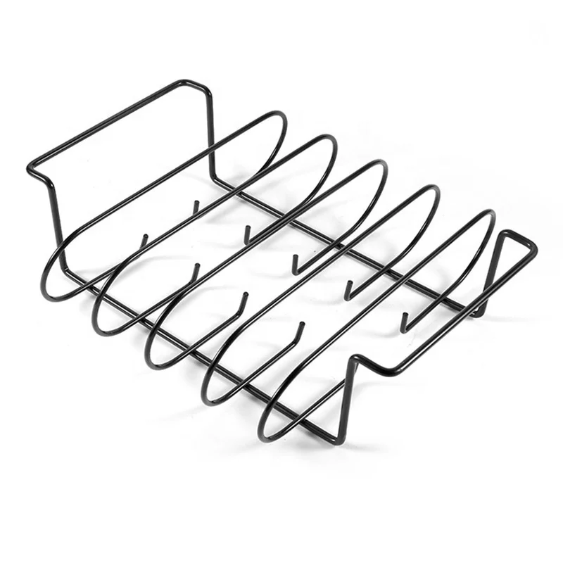 

Grilling And Barbecuing Non Stick Coated Carbon Steel Grill Racks Pork Rib Rack Roasting Stand Holder, Black