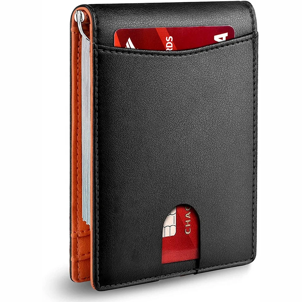 

High Quality Front Pocket Wallets RFID Blocking Bifold Credit Card Holder Mens Slim Money Clip Leather Wallet, Customized color