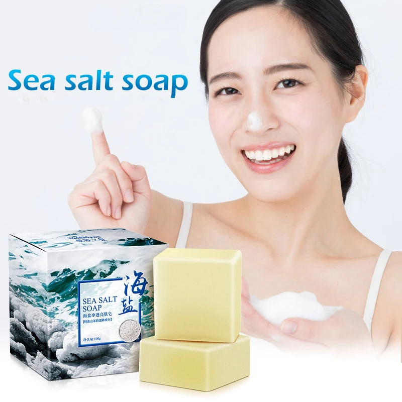 

100g Sea Salt Soap Whitening Moisturizing Soap Goat Milk Remove Pimple Pores Acne Treatment Face Care Foaming