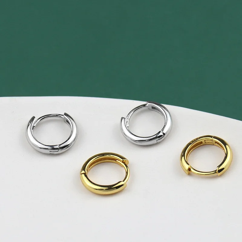 

Simple Geometric Hoop Earrings 925 Sterling Silver Jewelry Gold Color Plated Circle Huggie Earrings For Women