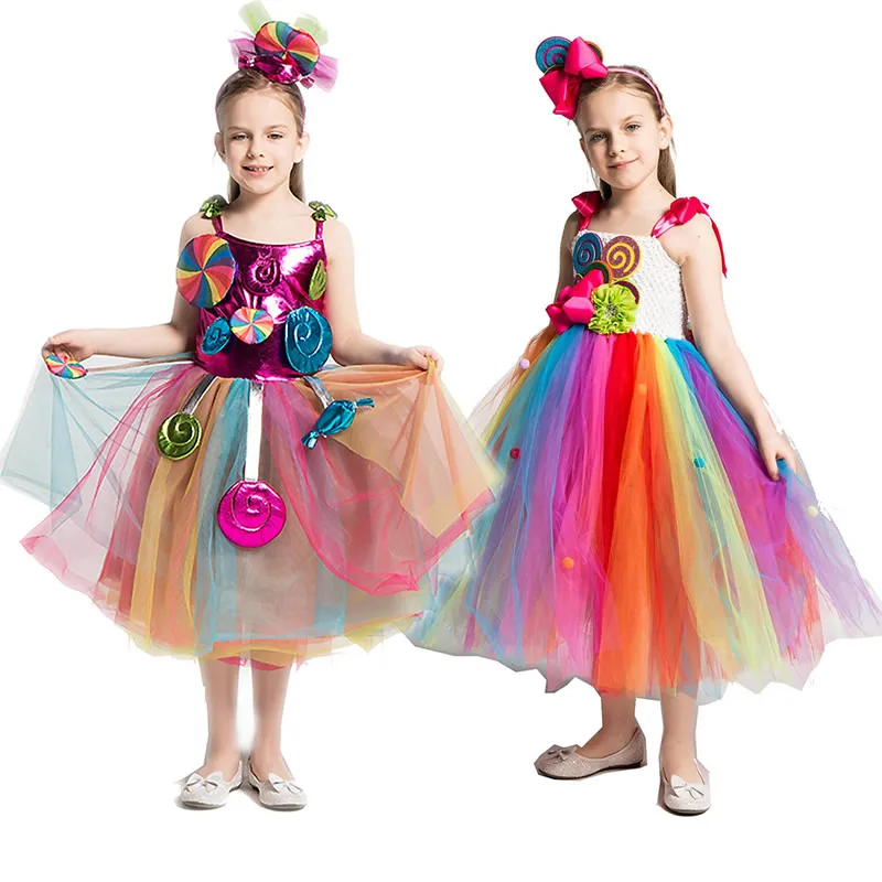 

Girls Rainbow Candy Dress Kids Lollipop Modeling Frock Baby Girl Performance Costumes Summer Children Birthday Party Clothes, Picture show