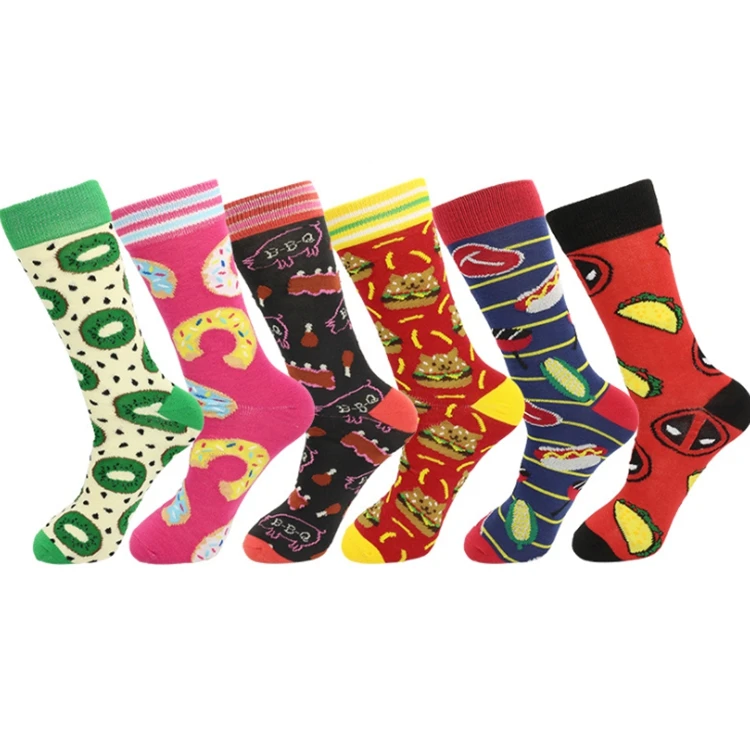 

New men's socks creative multi-color food series large size hose men's socks wholesale fashion men sock cotton rich crew, As picture