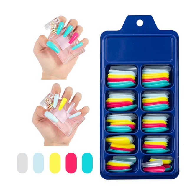 

100PCS Mix Colors Private Label Extra Long Press On Nails Coffin Full Cover Nail Tips Box