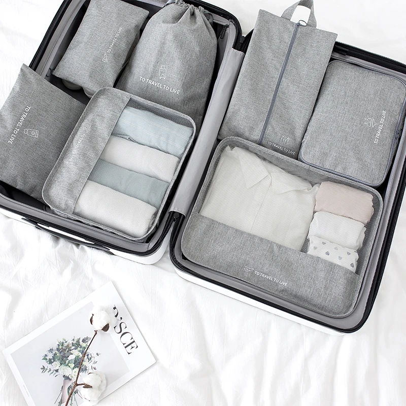 

7pcs travel bag lightweight Waterproof Travel Luggage Organizer 7 pcs Packing Cubes Travel bag Set