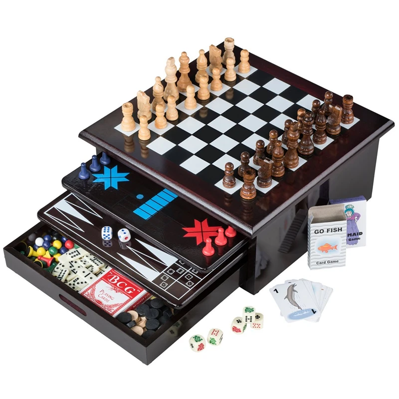 

Board Game Set - Deluxe 15 in 1 Tabletop Wood-accented Game Center with Storage Drawer including chess checker...