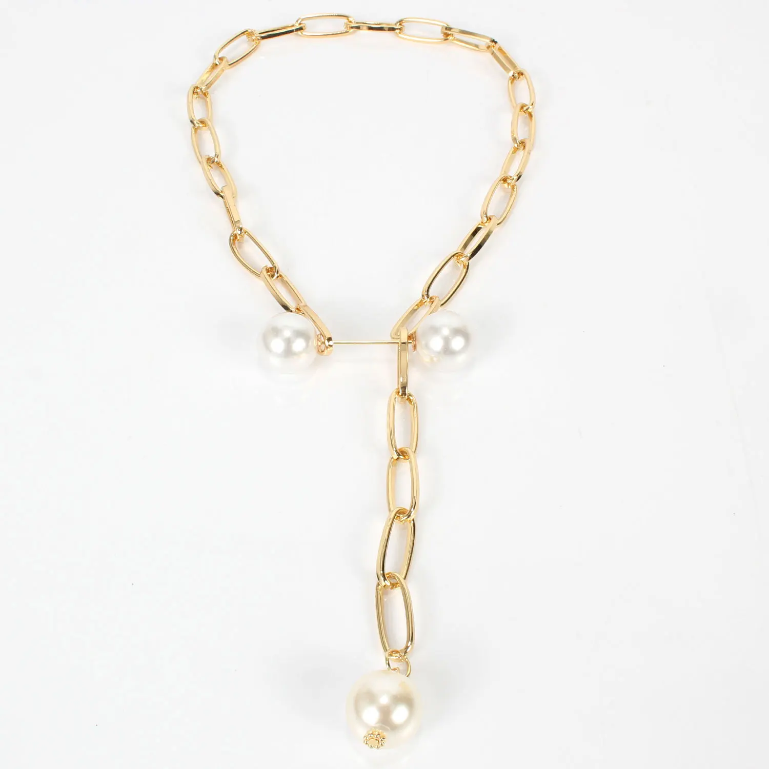

Hot Sale Fashion Cuban Chain Adjustable Faux Pearl Necklace Clavicle Collar Choker Chain Jewelry Wholesale, Gold color