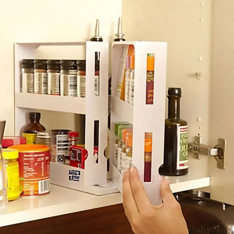 

Seasoning bottle holder HOPkr home storage kitchen accessories organizer rotatable rack, White