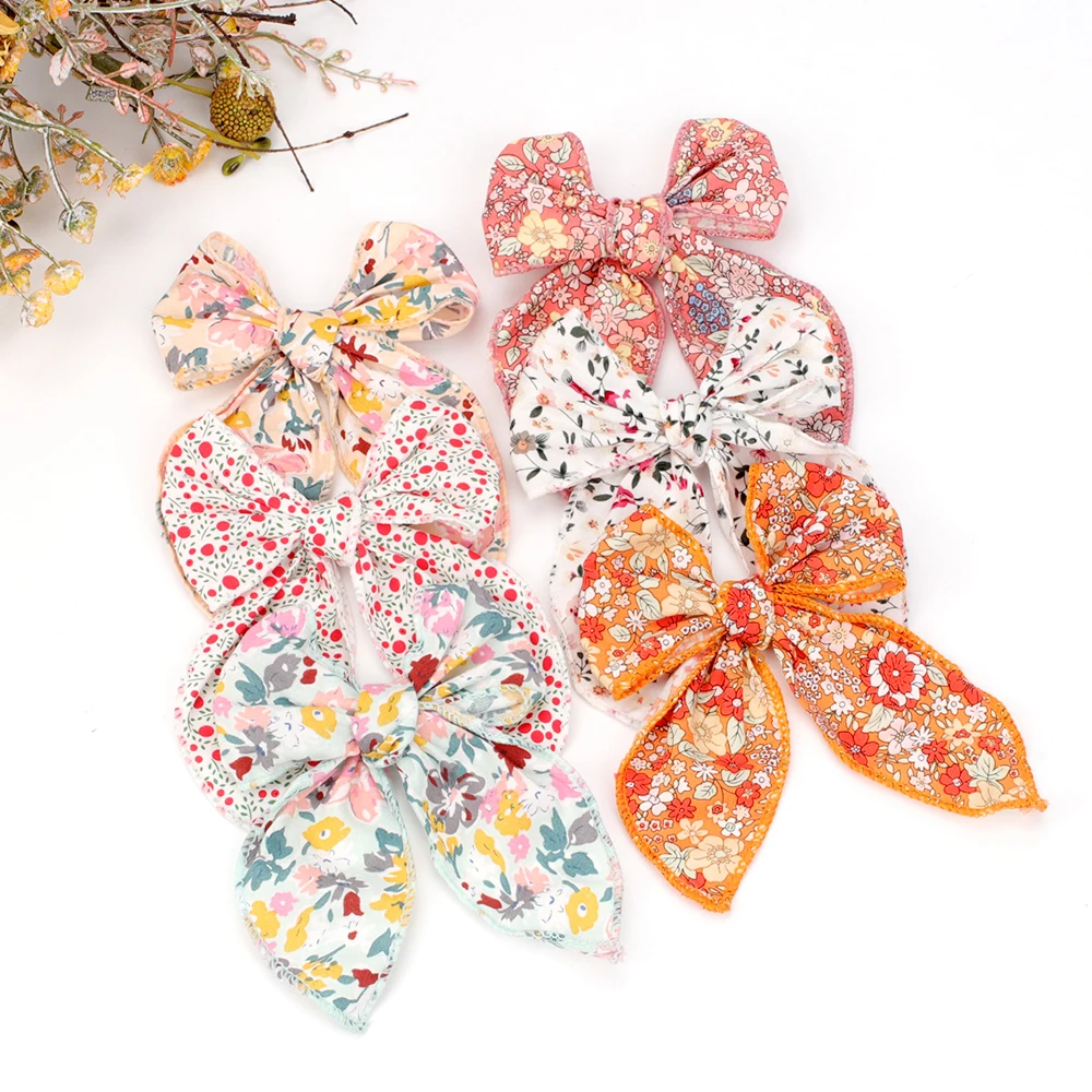 

2022 Floral Printed Hair Clips Barrettes Hairpins Hair Accessories For Girls Kids Handmade Cotton Sailor Fabric Hair Bows