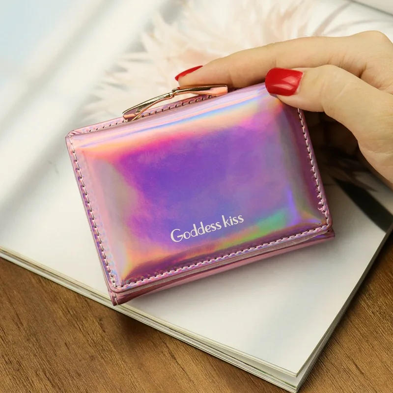 

JANHE cartera de mujer portefeuille Fashion Rainbow Lady Mini Short Wallet Girls Cute Pu leather Laser Small Purses Wallets, 5 colors