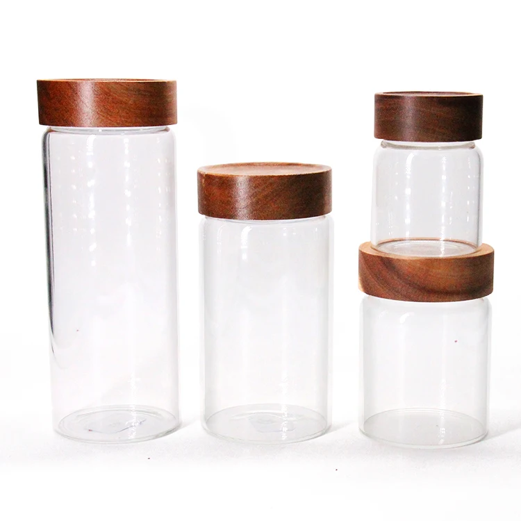 

Wholesale Different Size High Borosilicate Storage Candle Bottles Airtight Clear Food Glass Jar With Bamboo Lid