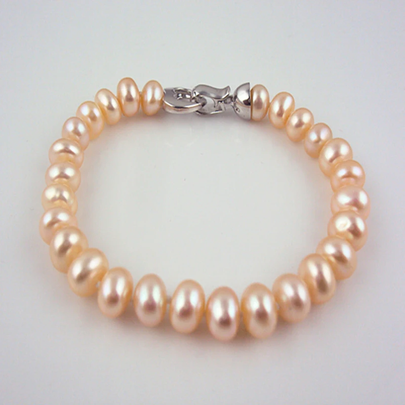 

wholesale bracelet Freshwater pearl 8mm bread shape 925 silver heart button pearl Freshwater pearl bracelet