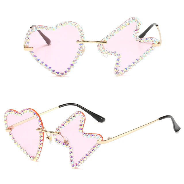 

DLL87305 GIRL Heart Shape Rimless Rhinestone Sunglasses Diamond Bling Bling Glasses