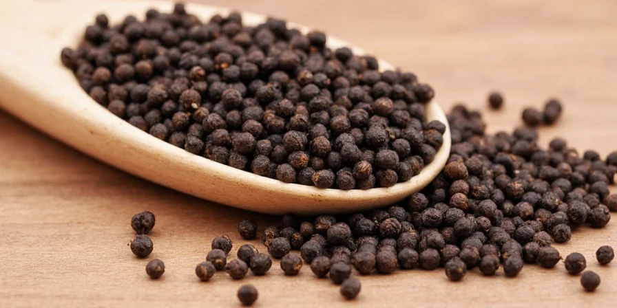Black pepper stored in amber glass jar