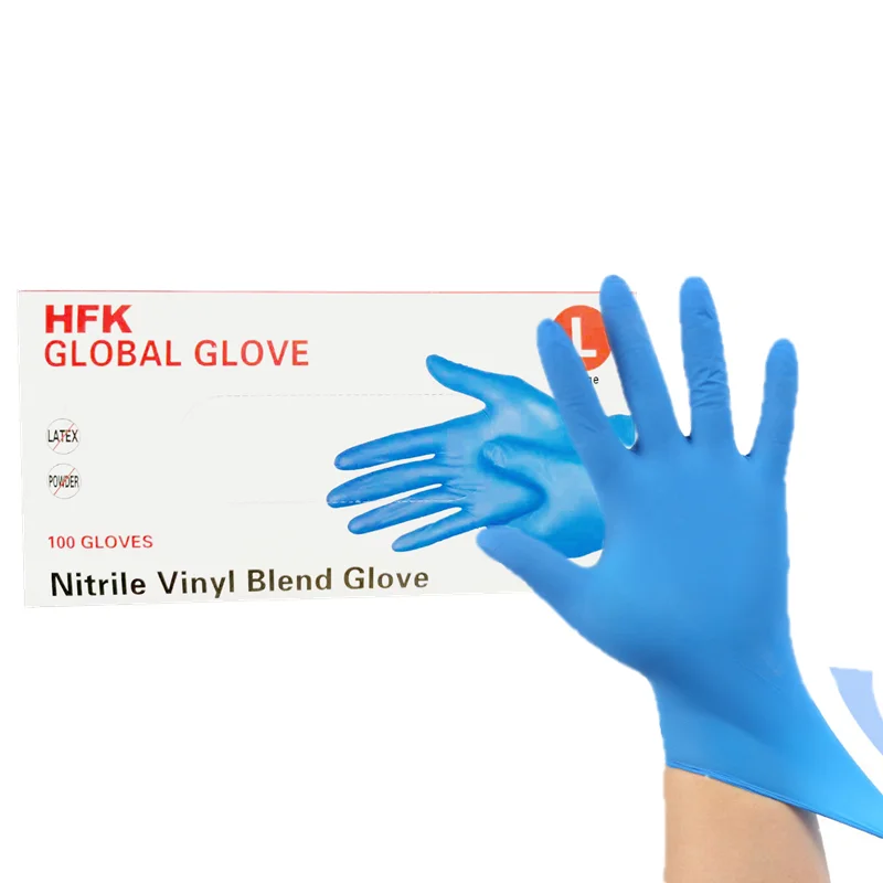 

Wholesale Blue Powder Free food Industrial Use Heavy Duty Disposable Nitrile blend vinyl glov safety Hand sets