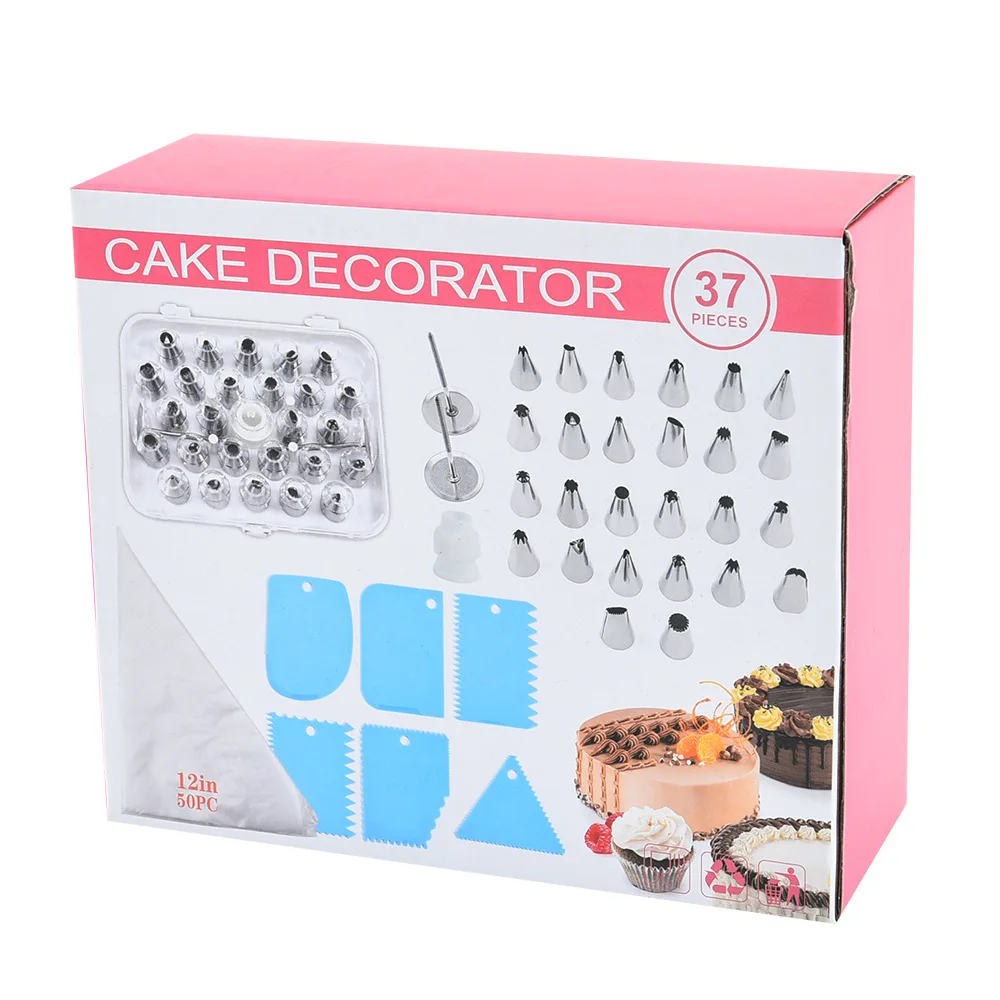 

37PCS Baking Pastry Cake Decoration Set Pastry Decorating Nozzles Nails Cake spatula and Cream Bags, As picture