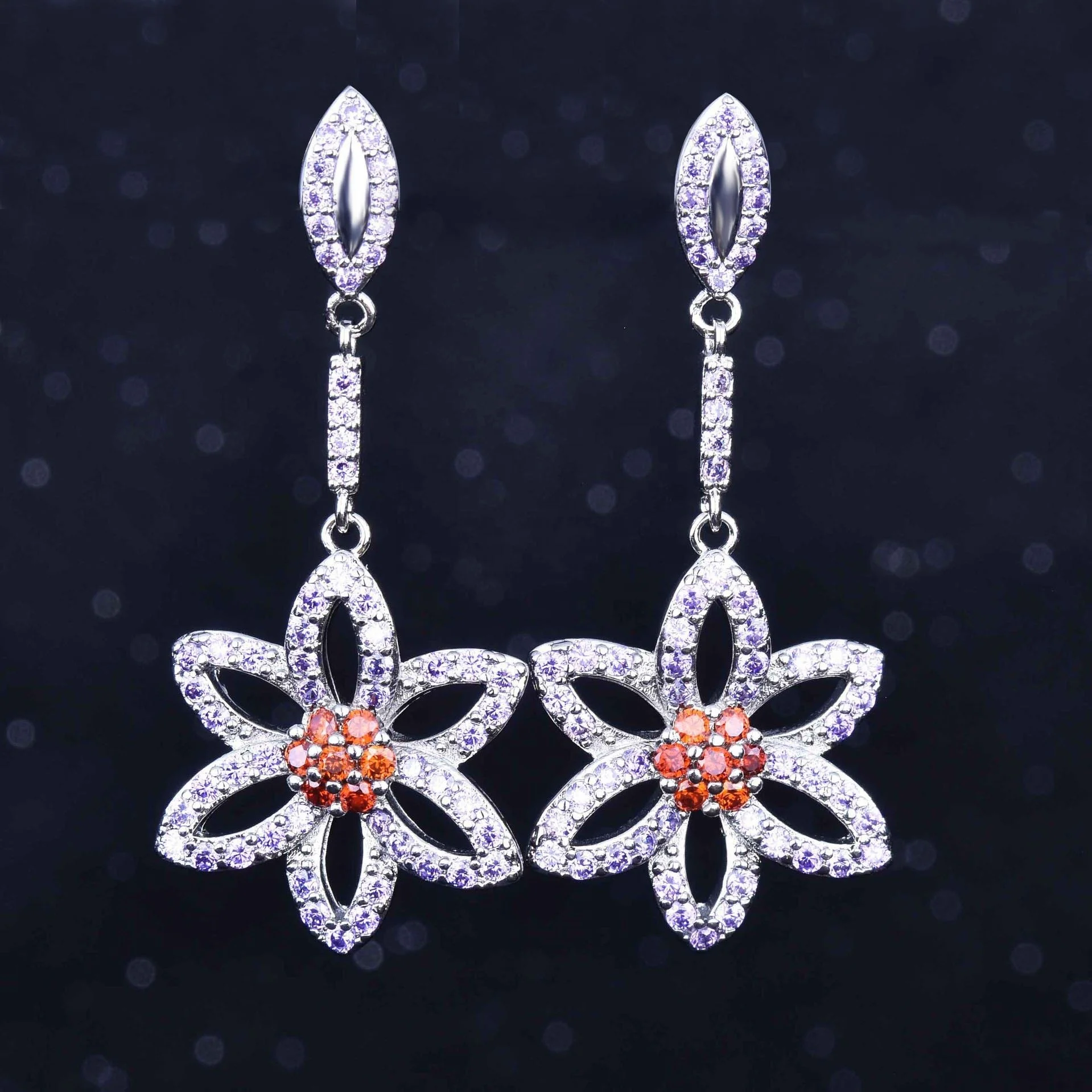 

Luxury Flowers Earrings Full Pave Shiny Zircon Jewelry Women Wedding Party Jewelry gift, Customized color