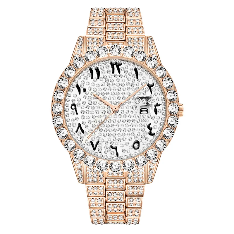 

Mens Full Rhinestone Arabic Quartz Analog Watches 2020 New Arrival Fashion Male Diamond Dress Bracelet Watches