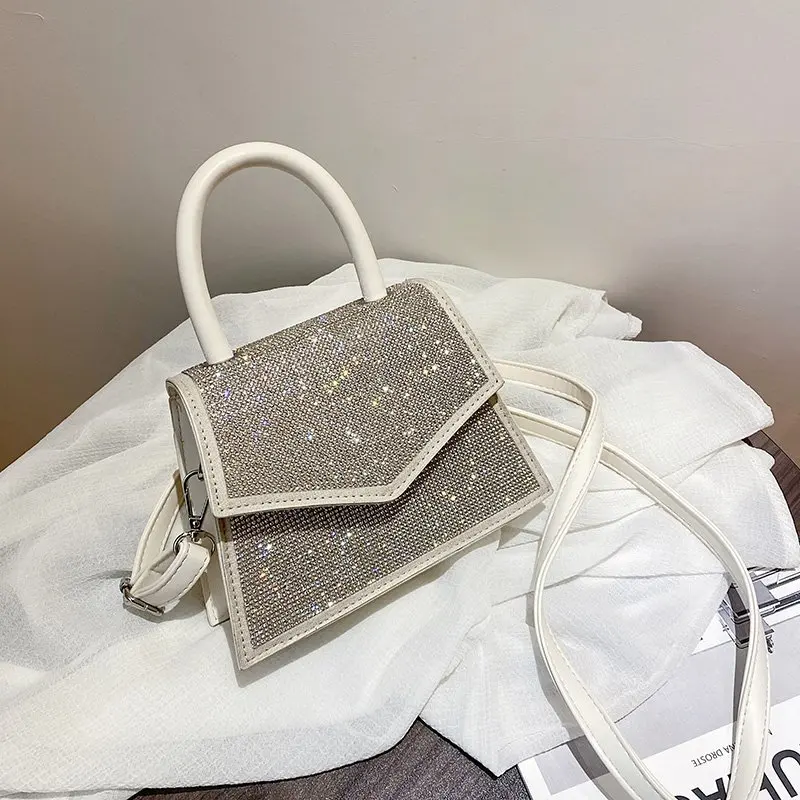 

2021 new Korean version fashion diamond handbag portable small square bag women crystal shining purses, 4colors