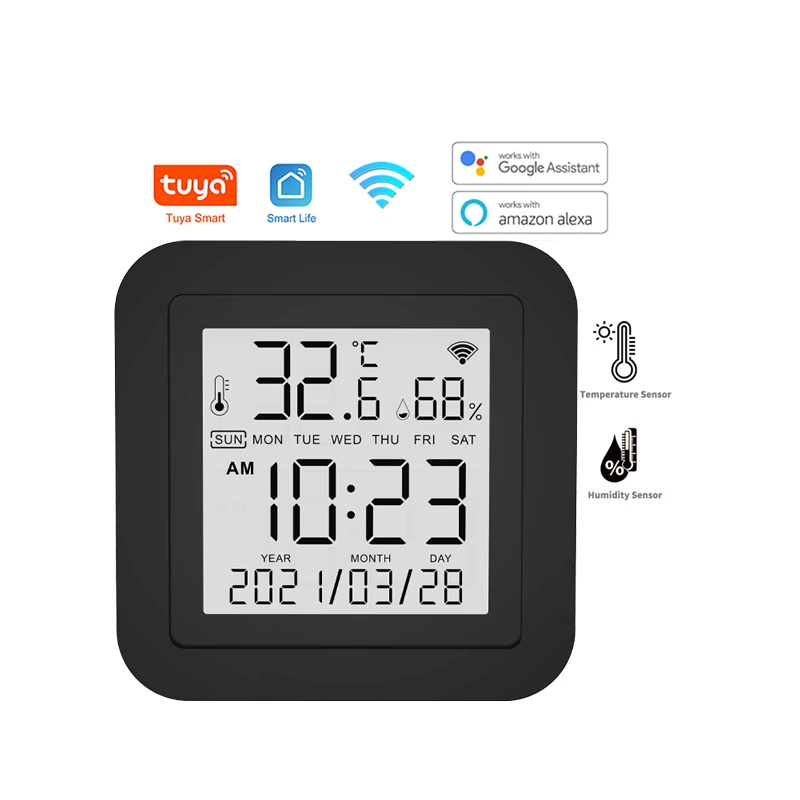 

Tuya WiFi Temperature and Humidity Sensor Indoor Hygrometer with LCD Display Support Alexa Google Home Assistant, Black