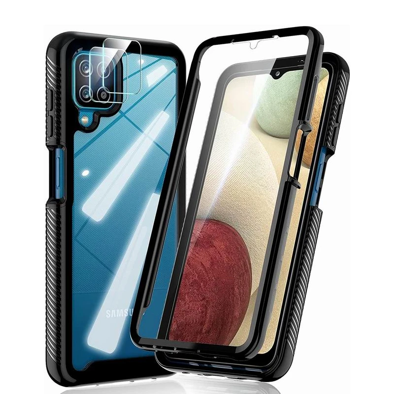 

with Built in Screen Protector and 2 Pack Camera Lens Protector for Samsung Galaxy A12 Case Body Protective Phone Case Cover