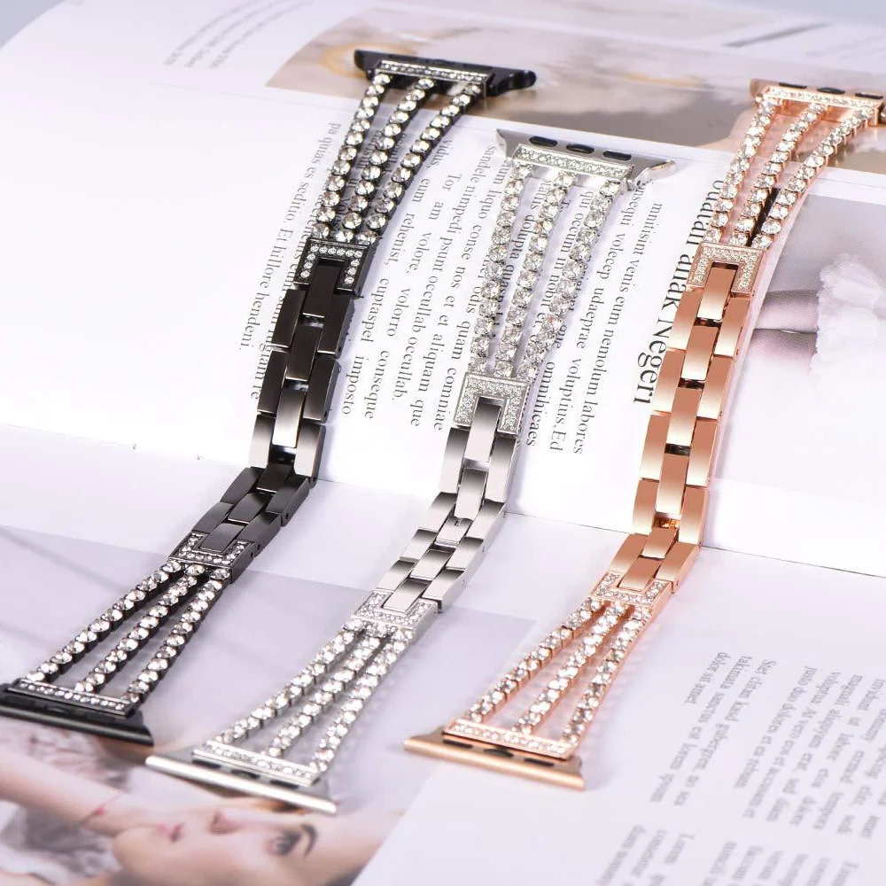

Diamond Rhinestone Bling Stainless Steel Band for Apple iWatch Band 38mm 40mm band for Apple Watch Strap Belt, Various colors to you choose
