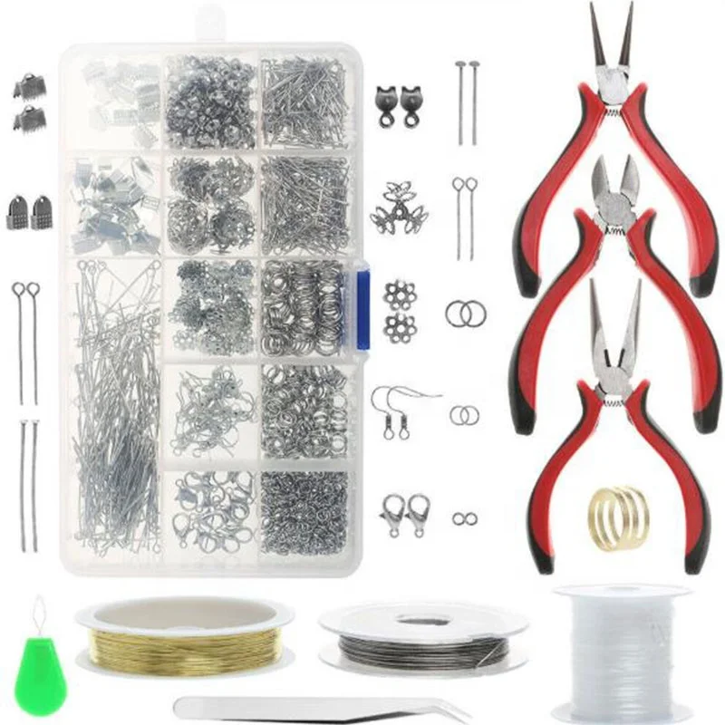 

2021 DIY Jewelry Making Kit Storage Box Necklace Bracelets Earrings Making Repair Tools Findings Wires Components, Mixed color
