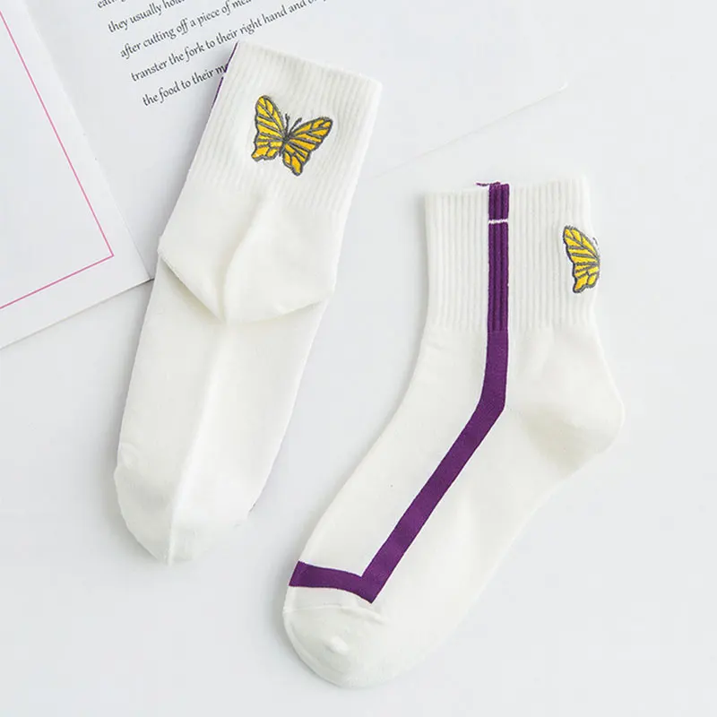 

Japanese Butterfly Pattern Women Autumn Cotton Fashion Comfortable Socks, As pic