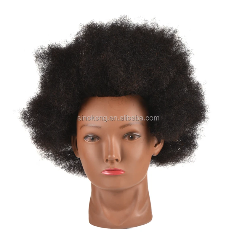 

100% Real Hair Mannequin Head Hairdresser African American Training Head Manikin Cosmetology Doll Head, Natural black