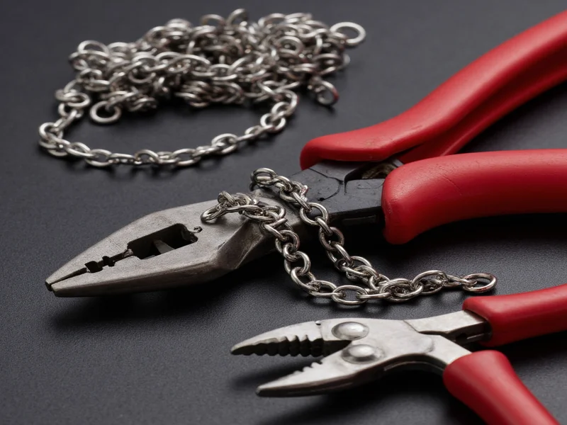 Essential tools for craft chain making: pliers, cutters, and jump rings