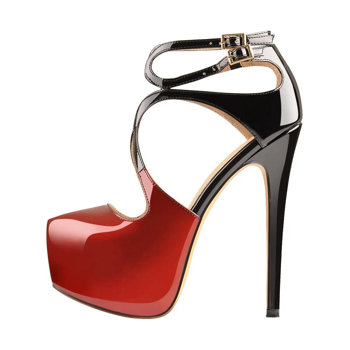 

2021 new design women's sandal platform pointed toe cross straps ankle buckle high heel sandals ladies sandals, Black/red