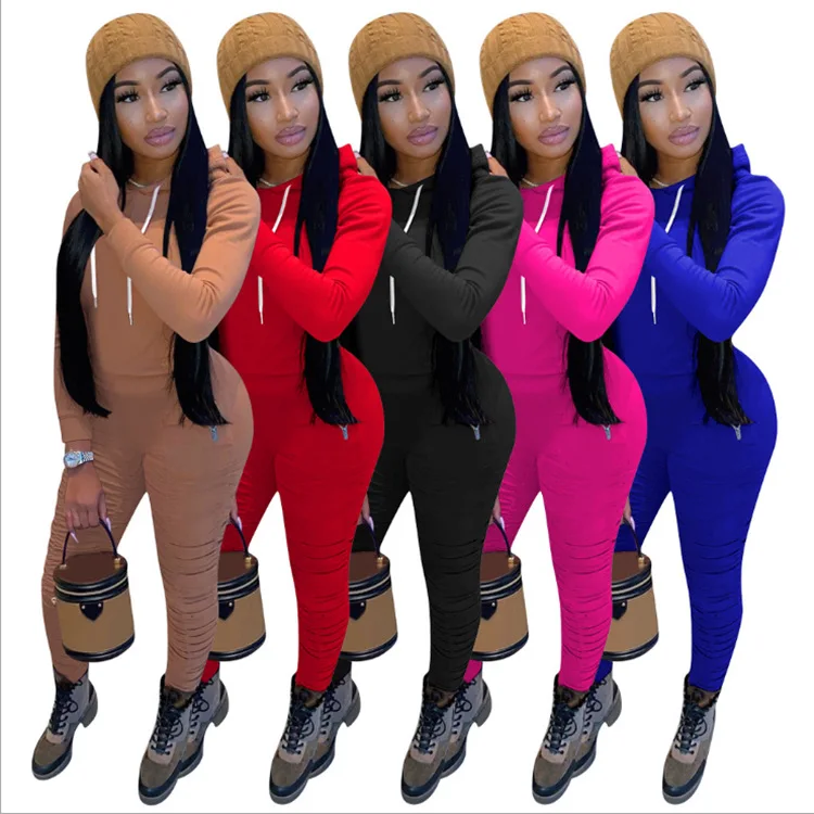 

New design hoodie + stacked pants sport two piece set clothing strack suit for women Sportswear suit, Shown