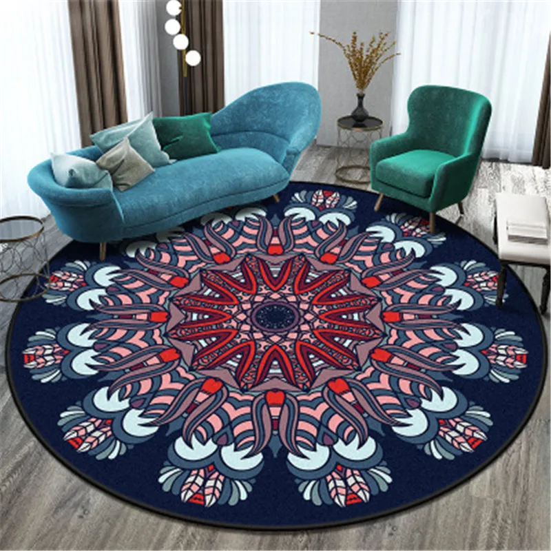 

Ethnic style retro mandala carpet round carpet Nordic balcony coffee table hanging basket living room decoration mat