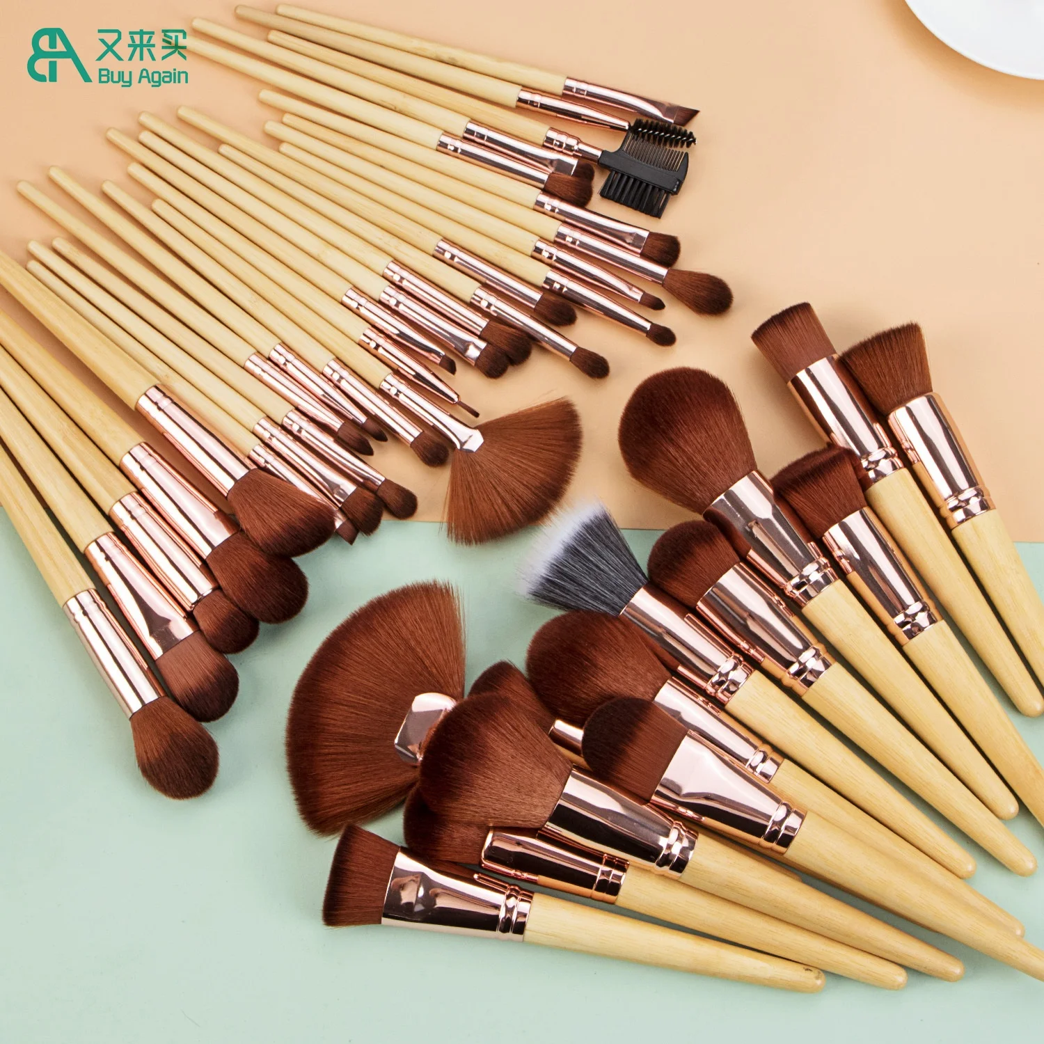 

Buy Again 40Pcs Wood make up brush eco vegan wooden handle bamboo makeup brush set bamboo makeup brushes