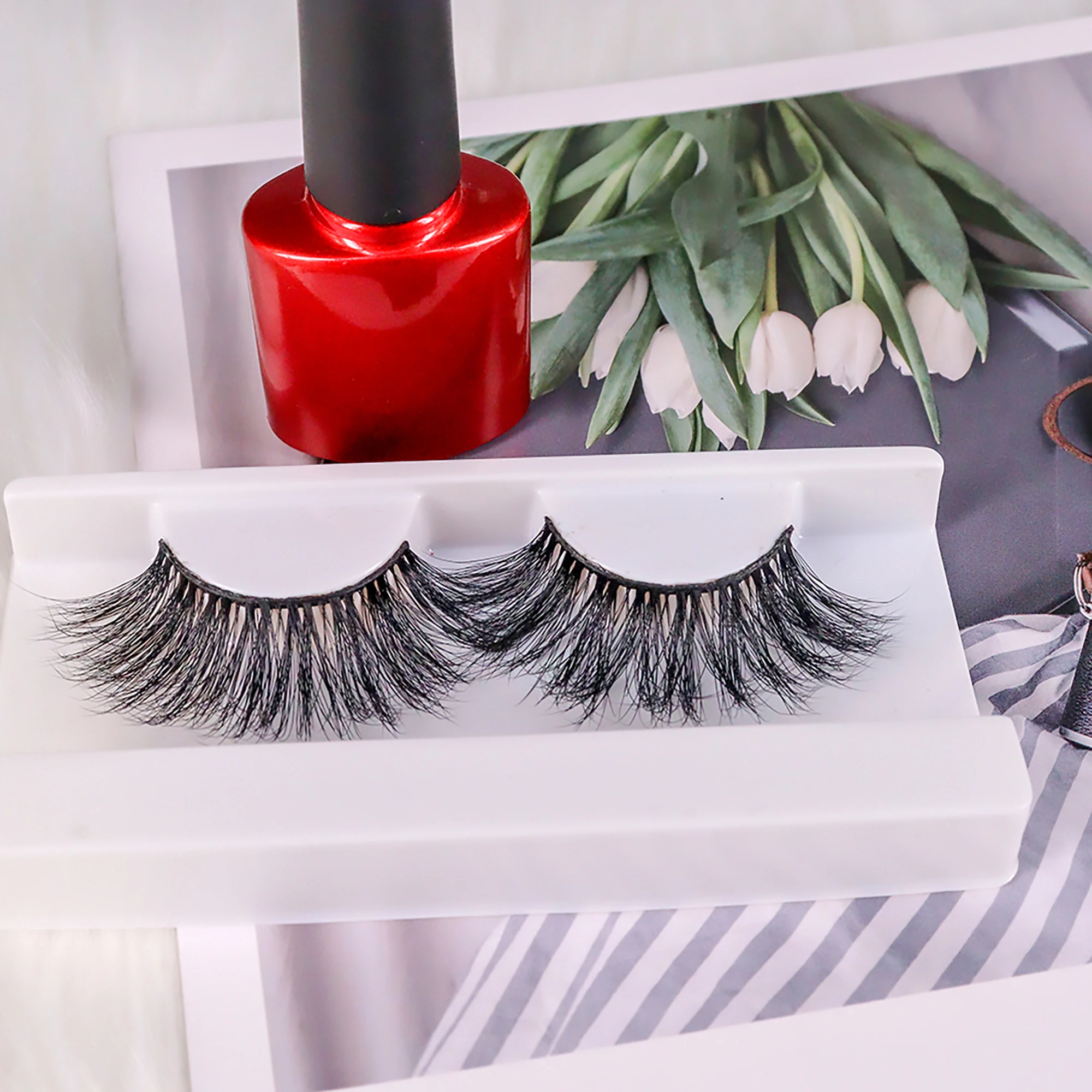 

Wholesale Custom Natural Vegan Private Label 3D 3D Korean Synthetic Silk False Eyelashes Faux Mink Strip Eye Lashes, Natural black