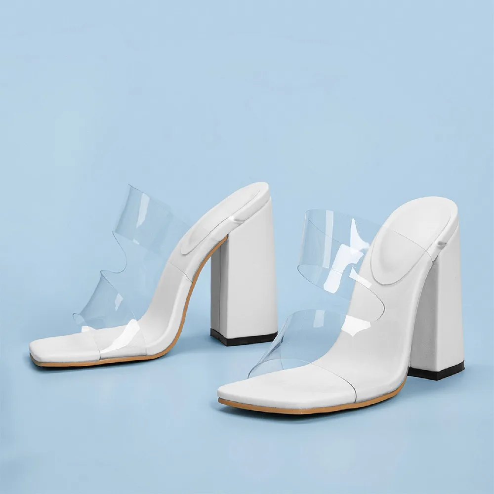 

Square Toe Woman shoes transparent pvc heels for ladies and women Sandals, Black, white
