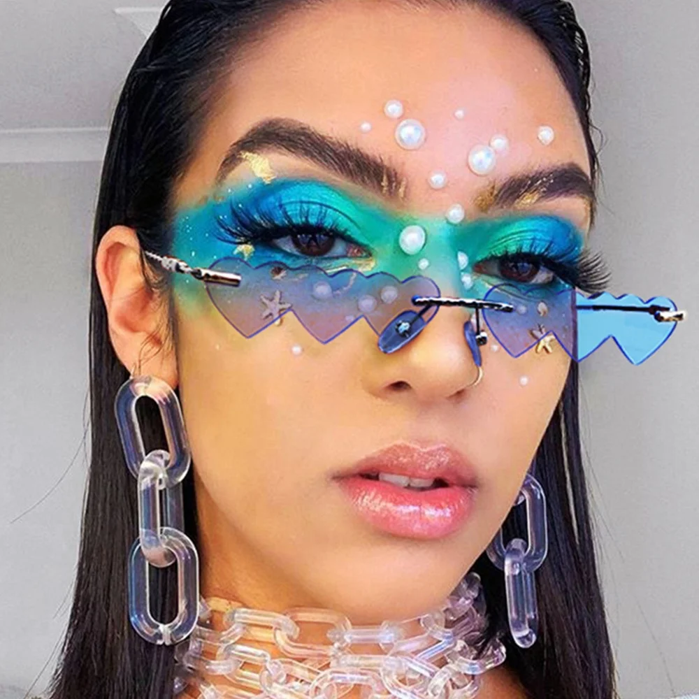 

2020 New Fashion UV400 CE Trendy Female Small Heart Rimless Shades Sun Glasses Sunglasses