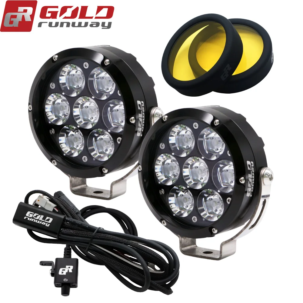 

Gold runway 2pcs GR-70X 70W 7500LM USA XML2-U3 LED 12V Dimmer Strobe Universal motorcycle Auxiliary lights, Black