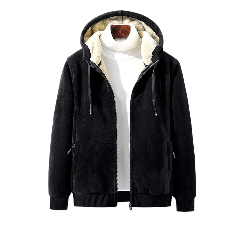 

Add fleece hoodie for men new winter slim long sleeve hoodie fashion trend lamb cashmere coat