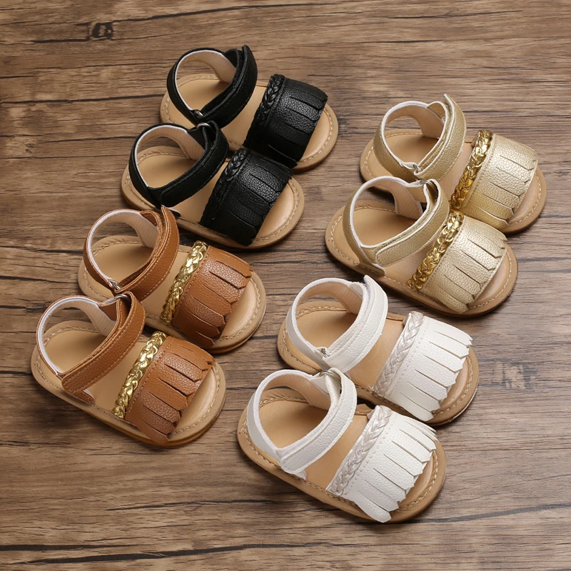 

Baby shoes 0-1 year old female baby princess sandals tassel slip rubber sole toddler shoes