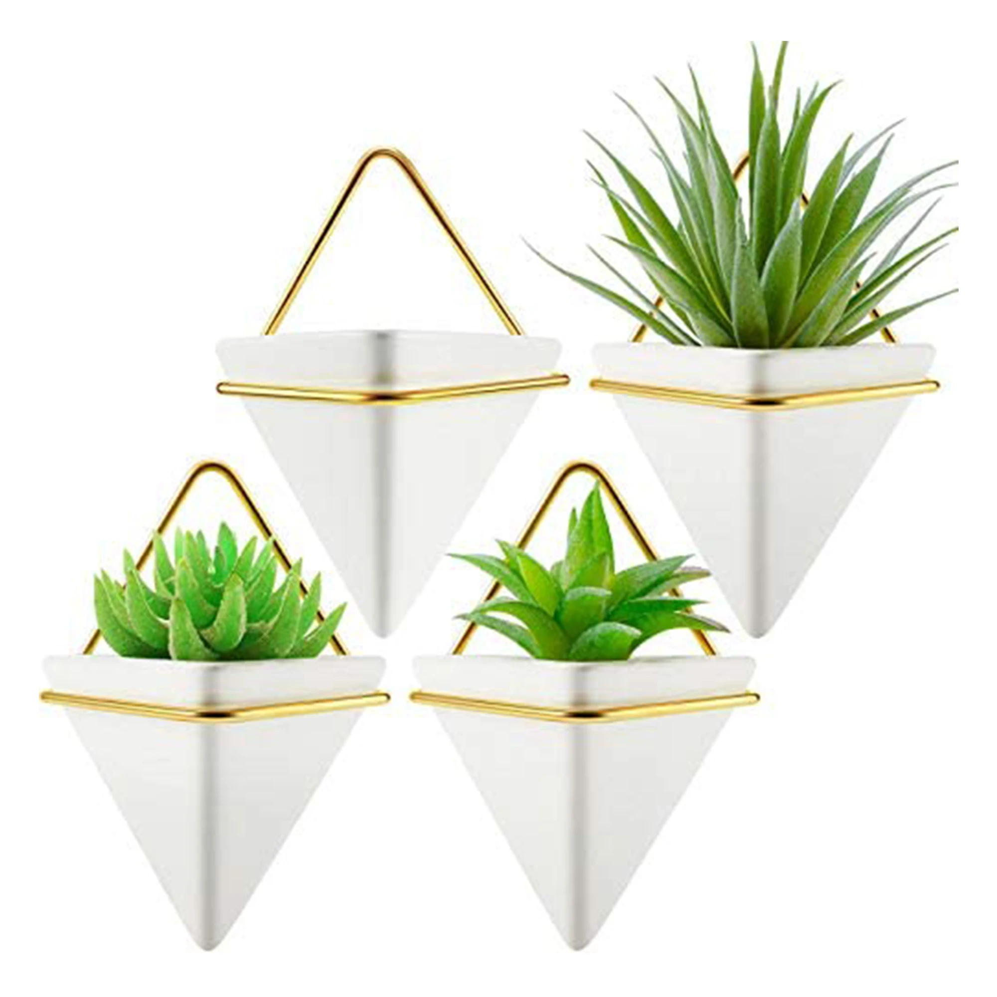 

Amazon Hot Sale Triangle Wall Vase Frame Wall Hanging Planter Geometric Plant Containers for Home and Office, Black, gold