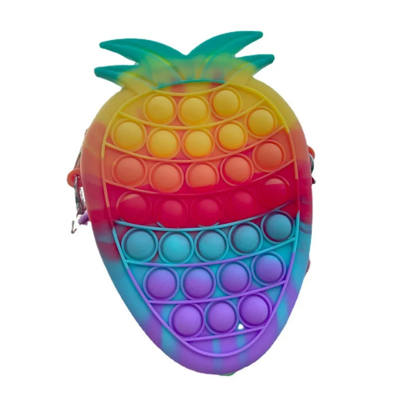 

pineapple pop fidget purse zipper mini fidget push pop bubble fruit strawberry coin purse cross bag silicon pine apple purse pop, Rainbow/green