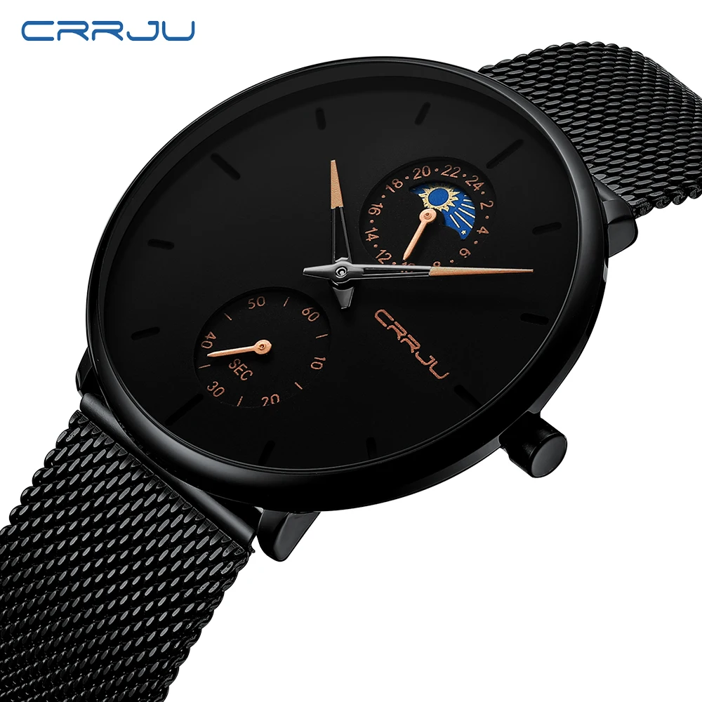 

Casual Slim Mesh Bands Men Quartz Watch Online Shopping Super Popular Brand Luxury Stainless Steel CRRJU Round 3 ATM 40mm, 3 colors