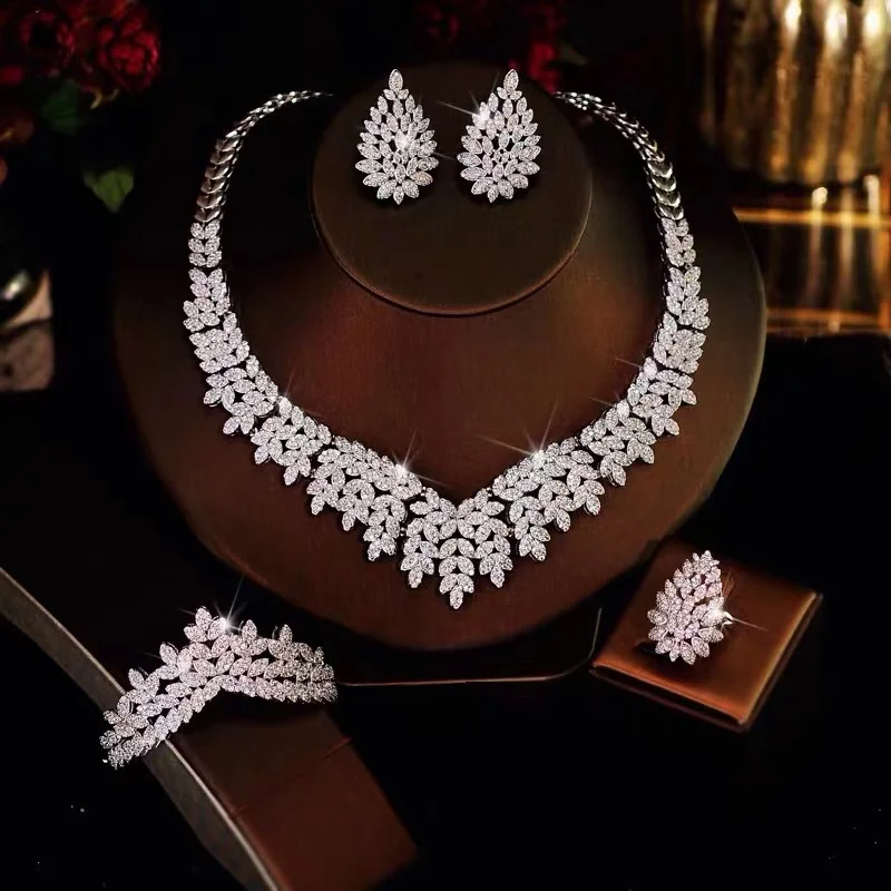 

Trendy Noble Micro Pave Cubic Zirconia Dubai Jewelry Sets Latest Luxury Bridal Wedding Jewelry Set For Women