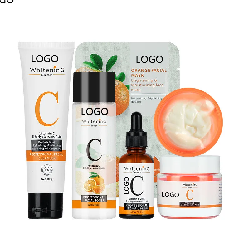 

Vitamin c Gift sets Whitening Brightening Cleanser+Toner+Serum+Cream+Face Mask OEM/OBM Private Label Skin Care Sets