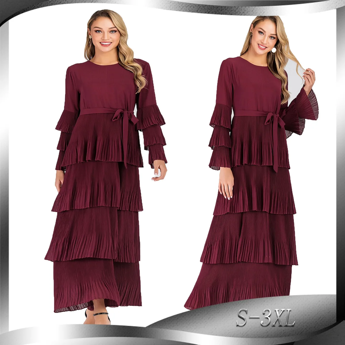 

6133# Classic Dresses Modern Cake Features Pleated Cuffs Abaya Dubai Women