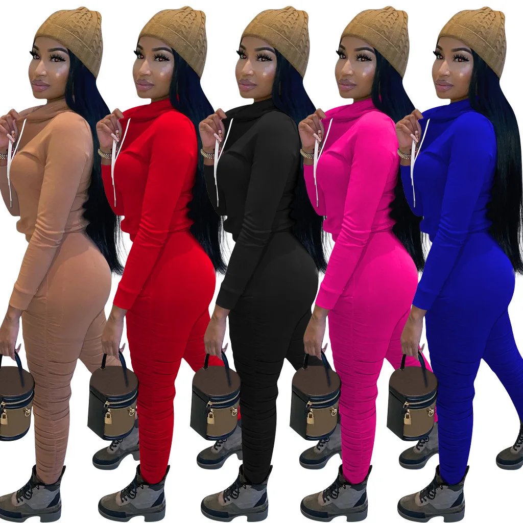 

2020 Women fashion stacked pants set fashion fitness hoodie tops trendy jogger wear sport clothing set